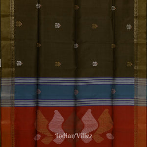 Musk Green With Red Dual Tone Pure Bishnupuri Silk Saree