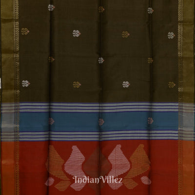 Musk Green With Red Dual Tone Pure Bishnupuri Silk Saree