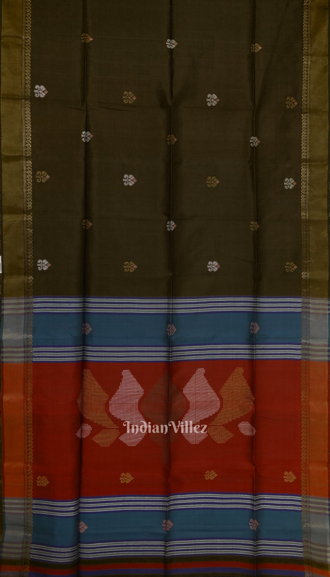 Musk Green With Red Dual Tone Pure Bishnupuri Silk Saree