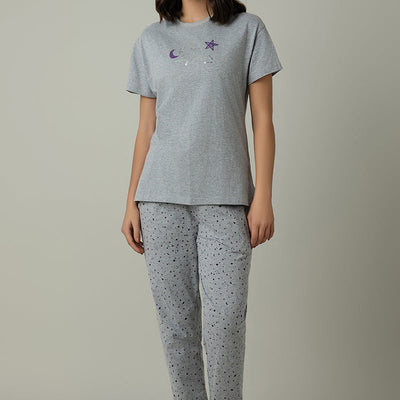 Sleep Joggers Set - Grey Melange Print