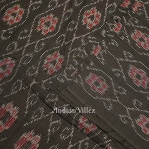 Black Floral Theme Sambalpuri Ikat Cotton Fabric