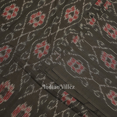 Black Floral Theme Sambalpuri Ikat Cotton Fabric