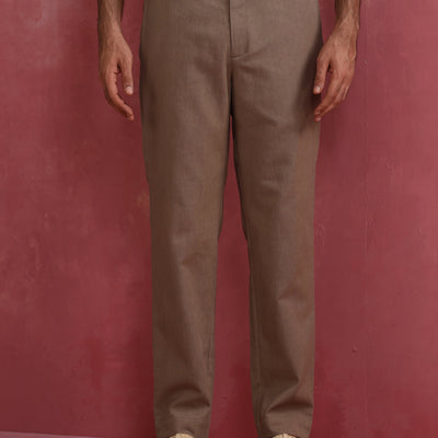 trueBrowns Men's Beige Cotton Twill Pant