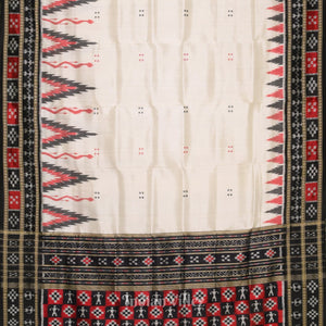 White Black Broder Pasapali Khandua Silk Saree