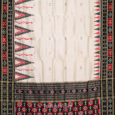 White Black Broder Pasapali Khandua Silk Saree