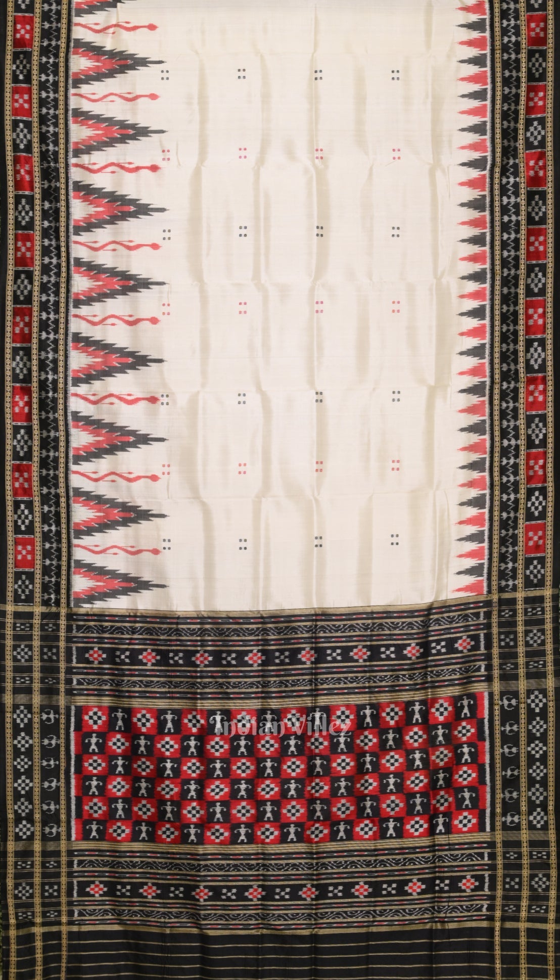 White Black Broder Pasapali Khandua Silk Saree