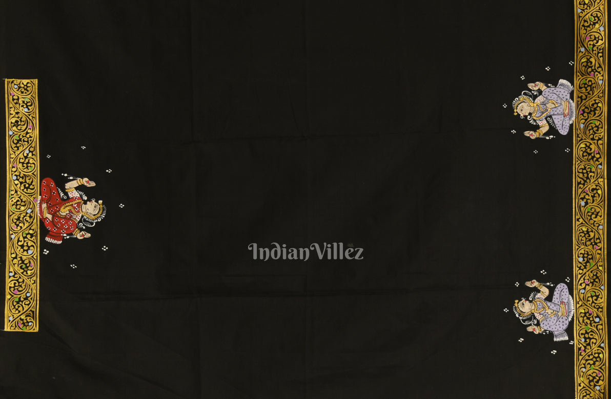 Black Doli Barat & Nartaki Theme Hand-Painted Pattachitra Saree (Pre Order)