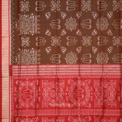 Maroon Dual Tone Jhoti Theme Odisha Handloom Sambalpuri Silk Saree