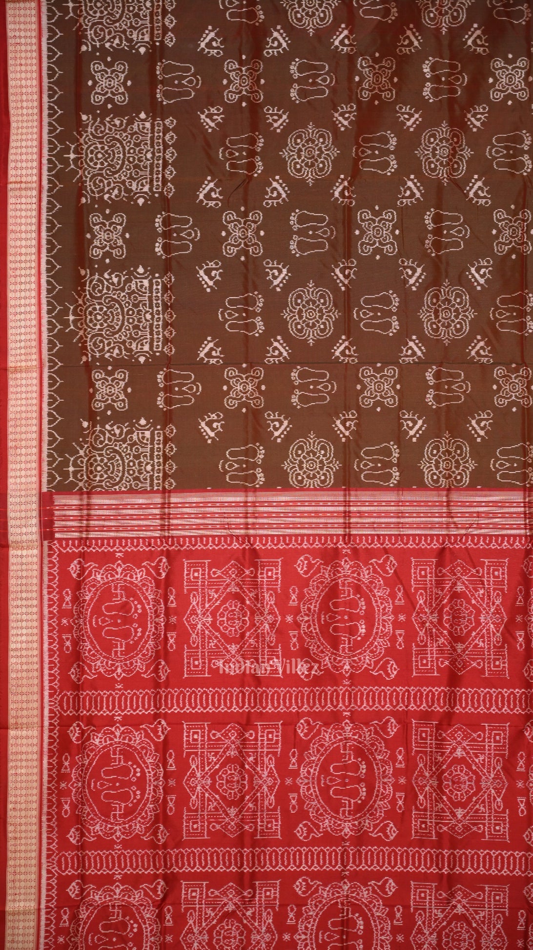 Maroon Dual Tone Jhoti Theme Odisha Handloom Sambalpuri Silk Saree