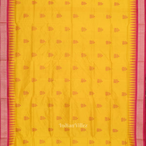 Dark Yellow with Rani Pink Bomkai  Sambalpuri Silk Saree