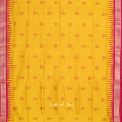 Dark Yellow with Rani Pink Bomkai  Sambalpuri Silk Saree