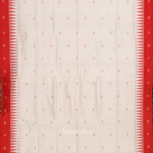 Pure White Red Buti pattern Bomkai Sambalpuri Silk Saree