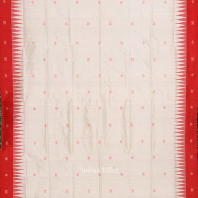 Pure White Red Buti pattern Bomkai Sambalpuri Silk Saree