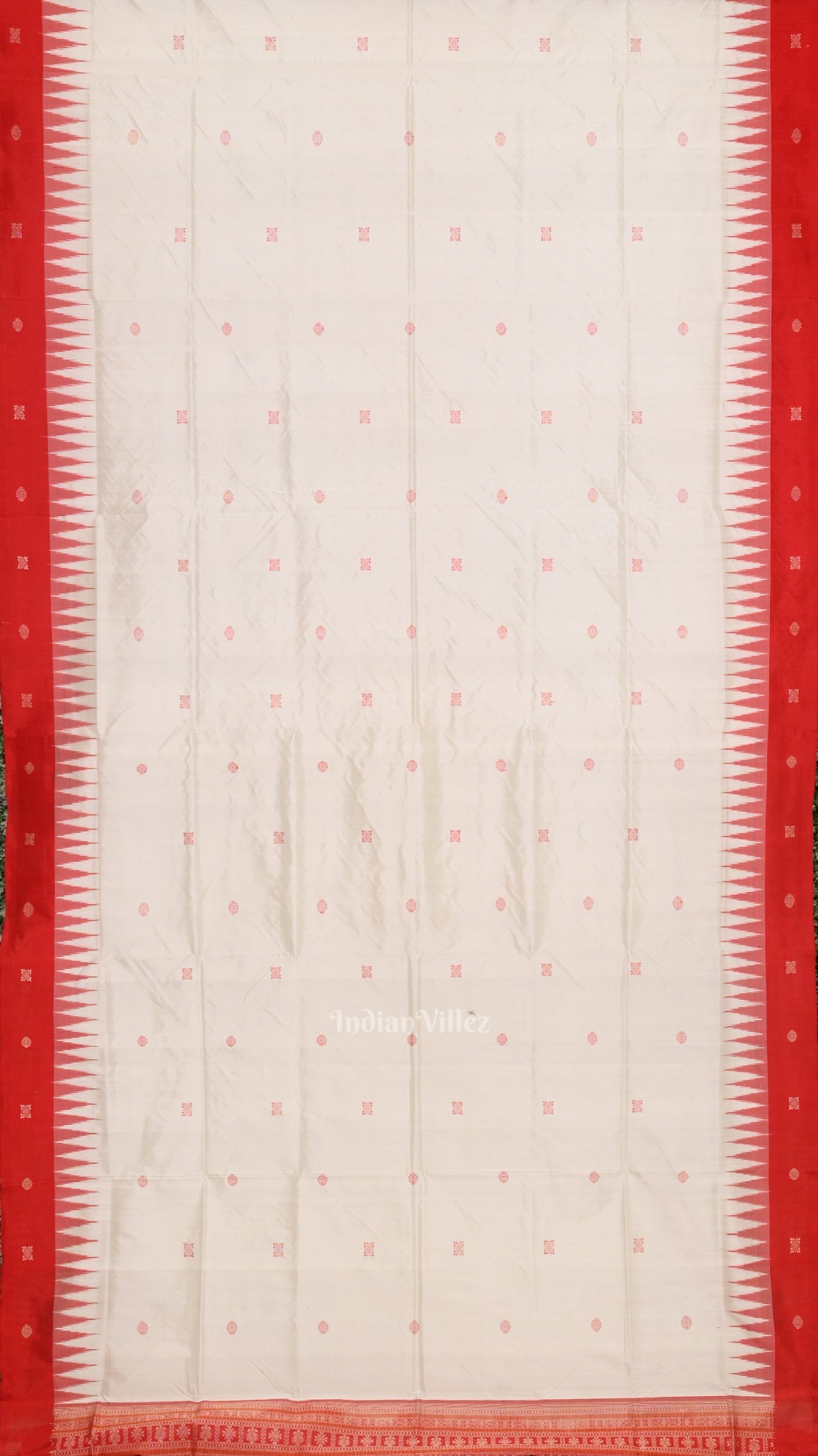 Pure White Red Buti pattern Bomkai Sambalpuri Silk Saree