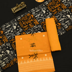 Black Yellow Tribal Design Sambalpuri Dress Material & Dupatta
