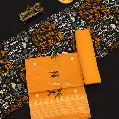 Black Yellow Tribal Design Sambalpuri Dress Material & Dupatta