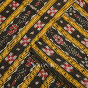 Black Pasapali Sambalpuri Ikat Cotton Fabric