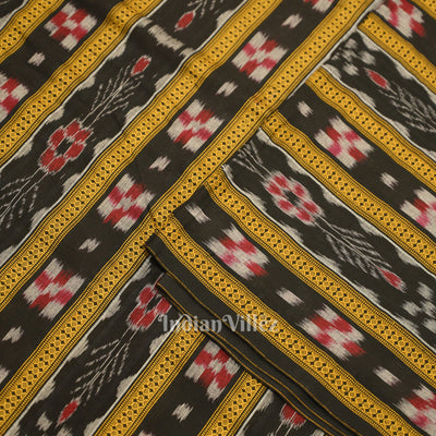 Black Pasapali Sambalpuri Ikat Cotton Fabric