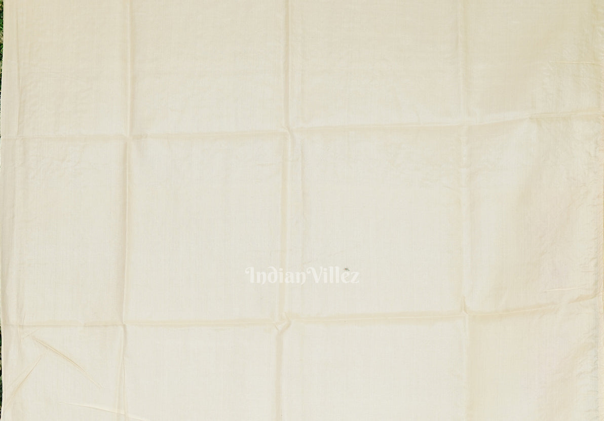 White Tussar Floral Motif Hand Embroidered Saree