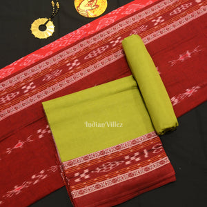 Red Green Pasapali Sambalpuri Cotton Dress set with Dupatta