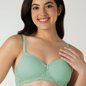 Lace Elegance Padded Non-Wired Bra - Aqua Foam