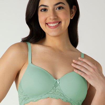 Lace Elegance Padded Non-Wired Bra - Aqua Foam