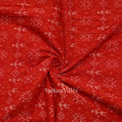 Red Tribal Theme Sambalpuri Ikat Cotton Fabric