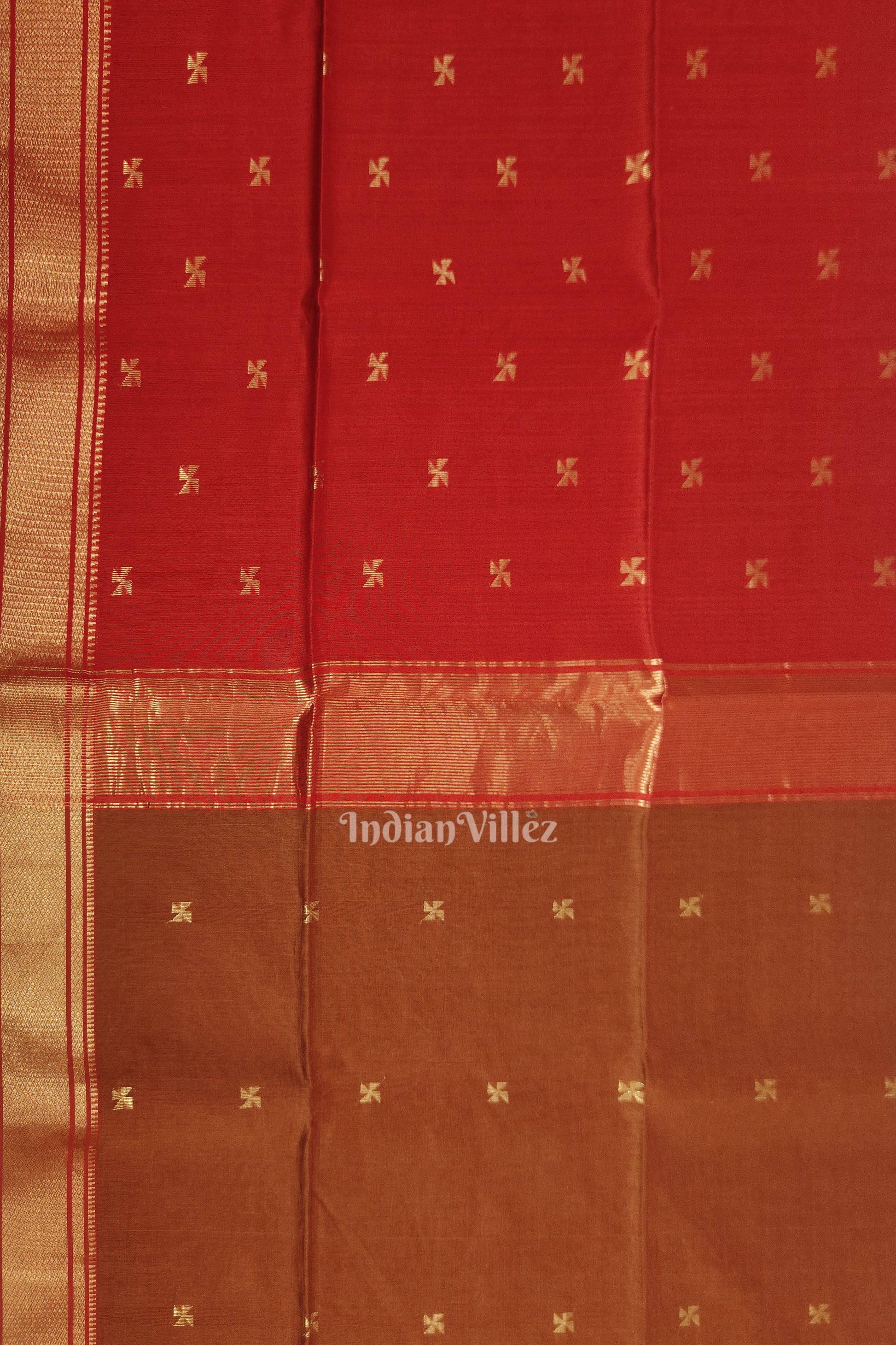 Caramel Butta Design Pure Silk Cotton Maheshwari Saree with Zari Border