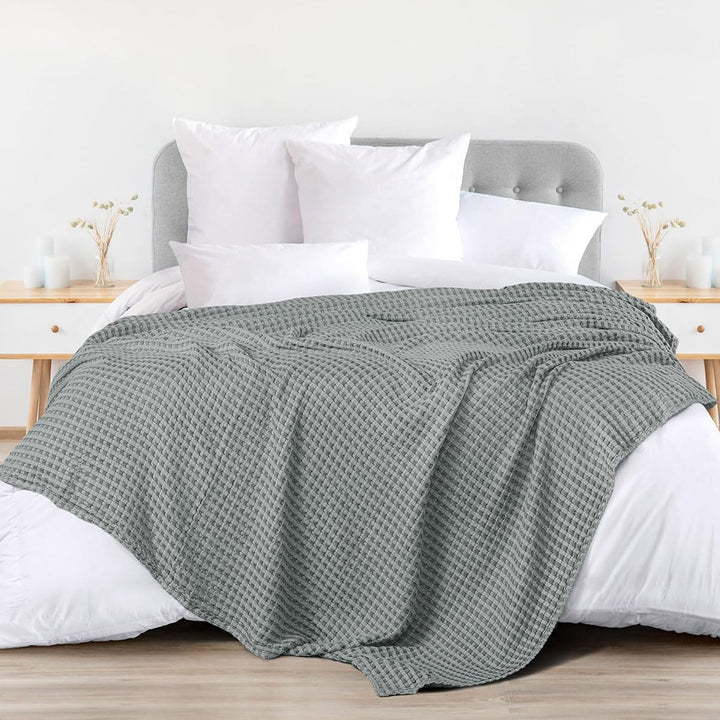 100% Cotton Waffle Weave Blanket / Cotton Dohar for Bedroom - Cool Grey