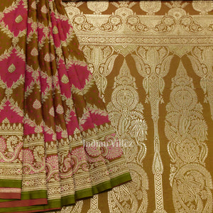 Rani Pink Rangkart Mashru Satin Silk Banarasi Saree