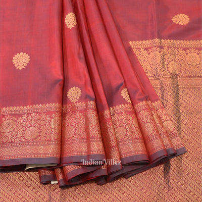 Rust Red Designer Katan Banarasi Silk Saree