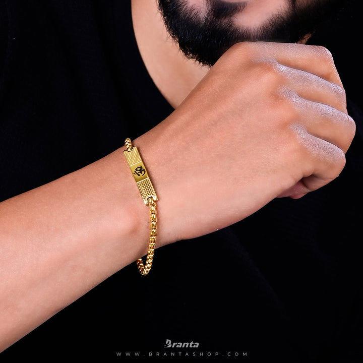 Premium Om Loose Gold Bracelet For Men With Dotted Pattern (8 Inch)