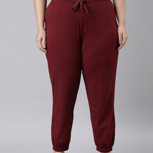 Women Solid Maroon Mid Rise Casual Joggers