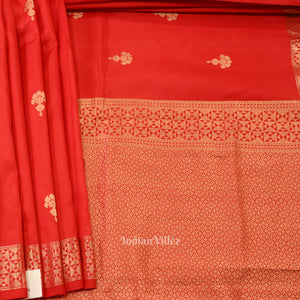 Pure Red Designer Katan Banarasi Silk Saree
