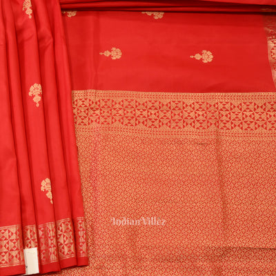 Pure Red Designer Katan Banarasi Silk Saree