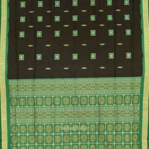 Deep Black Green Square Motif Sambalpuri Silk Saree