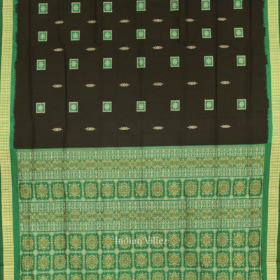 Deep Black Green Square Motif Sambalpuri Silk Saree