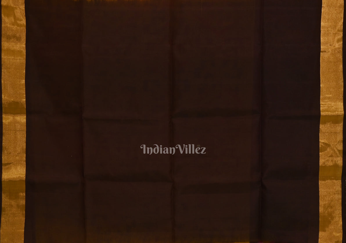 Yellow with Coffee  Handloom Pochampally Ikat Silk Saree