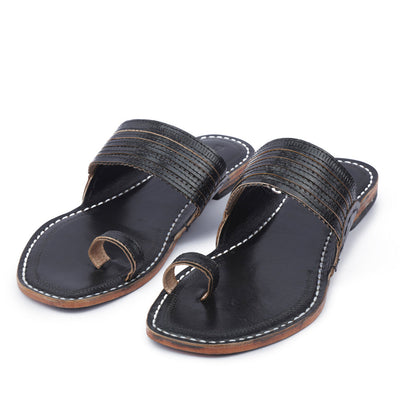 Black Handstitched Leather Kolhapuri Men Slipper