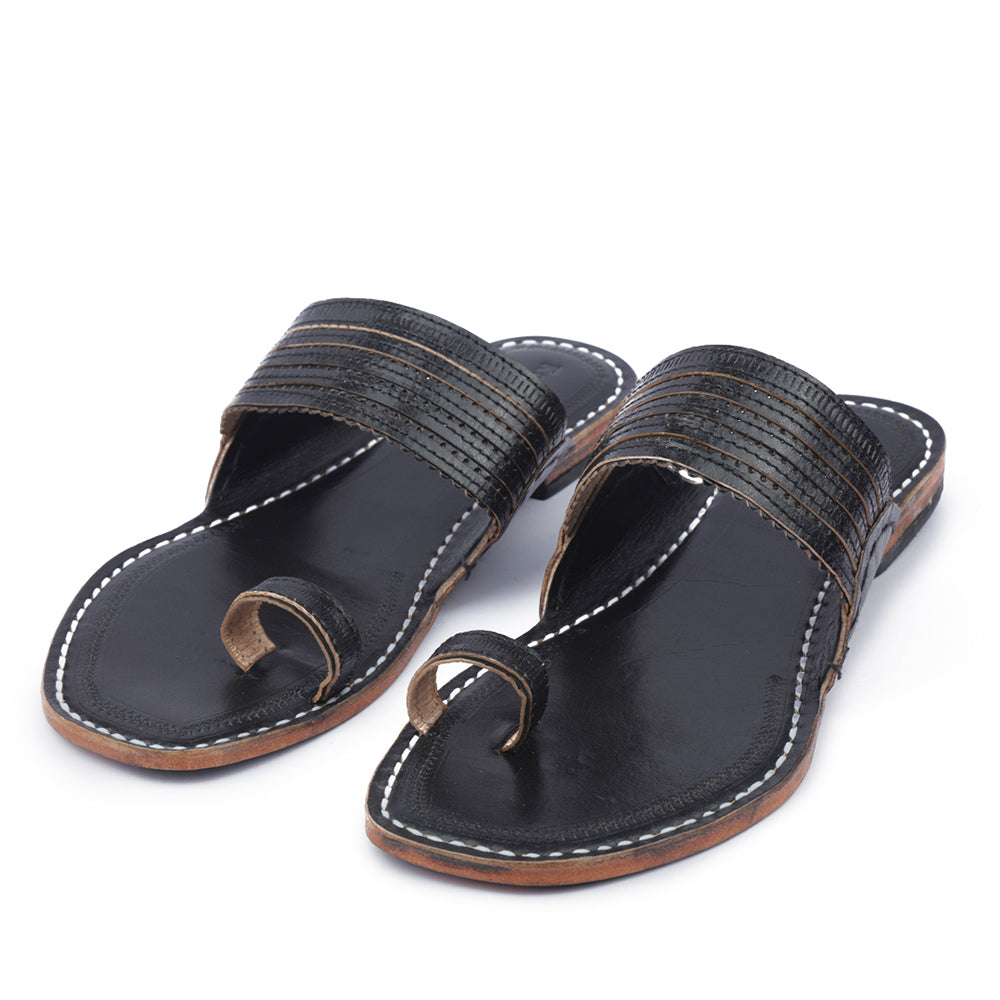 Black Handstitched Leather Kolhapuri Men Slipper