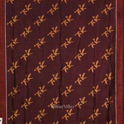 Coffee Mustard Yellow Bird Odisha Ikat Contemporary Designer Saree