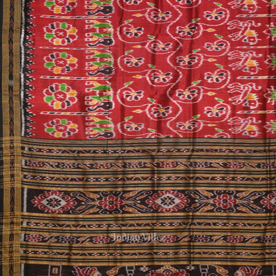 Maroon  Elephant Theme Odisha Ikat Khandua Silk Saree