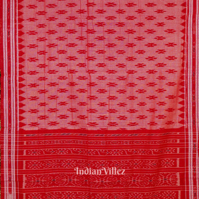 Light Red Maniabandha Butta Theme Cotton Saree