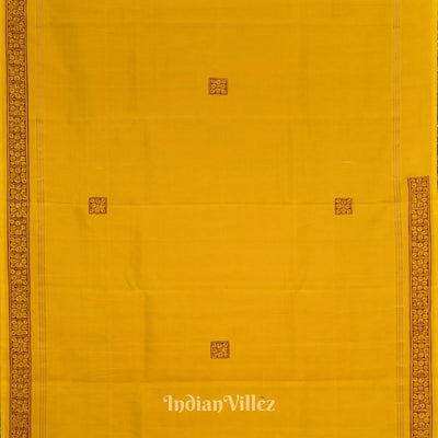 Yellow Ramayan Theme Hand-Painted Pattachitra Saree