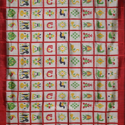 Grey Red Nabakothi Contemporary Designer Silk Saree