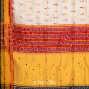 White Kathiphera Odisha Ikat Khandua Silk Saree