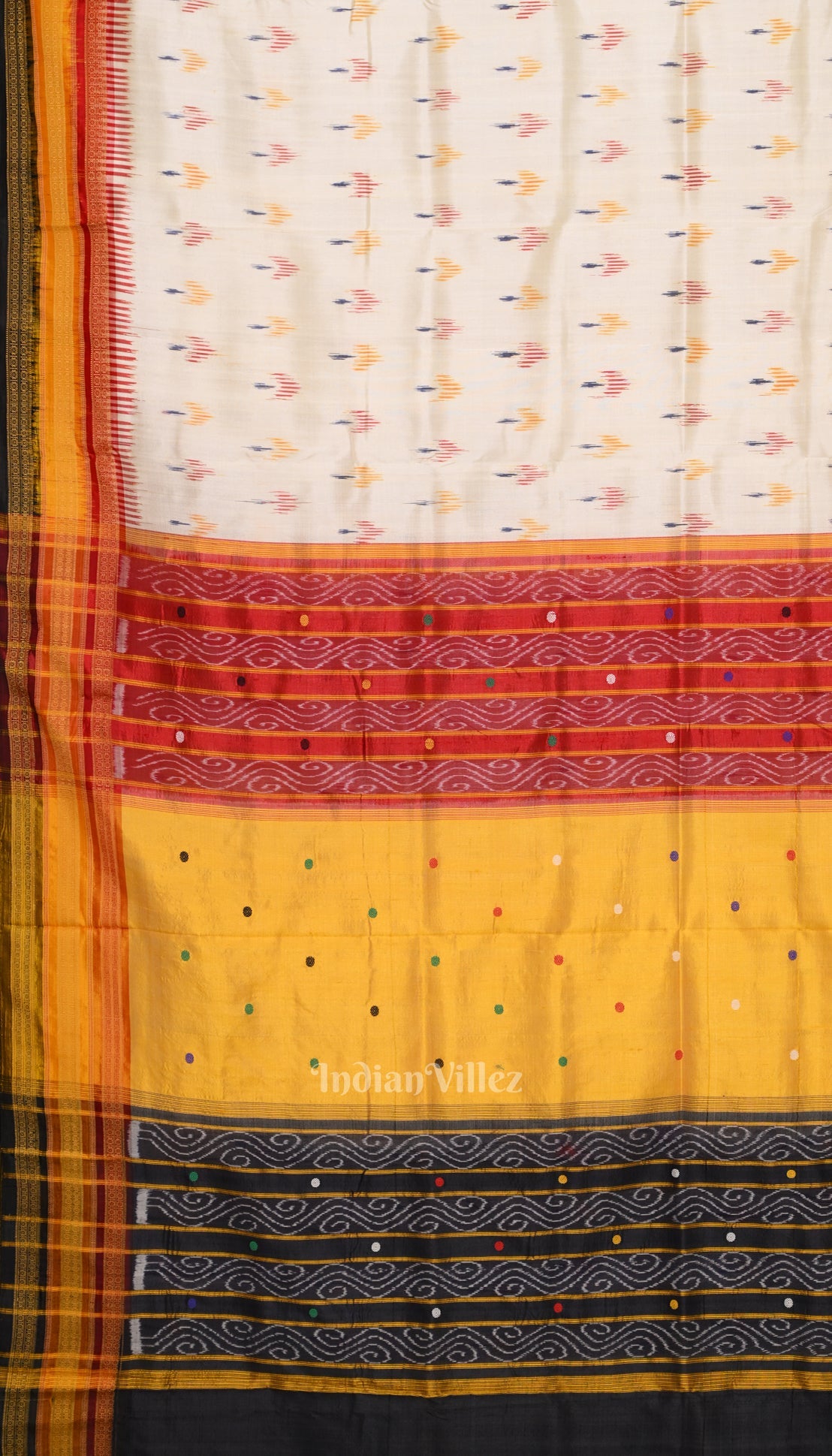 White Kathiphera Odisha Ikat Khandua Silk Saree