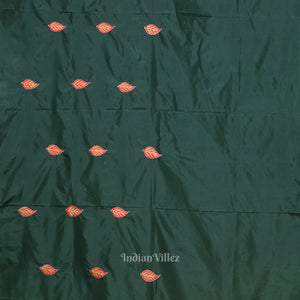 Dark Green Leaf Motif Pure Silk Hand Embroidered Saree