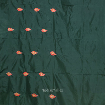 Dark Green Leaf Motif Pure Silk Hand Embroidered Saree