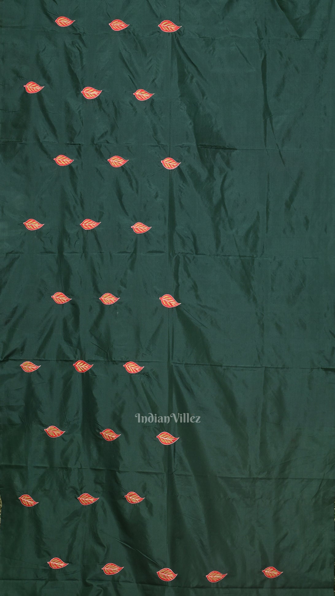 Dark Green Leaf Motif Pure Silk Hand Embroidered Saree